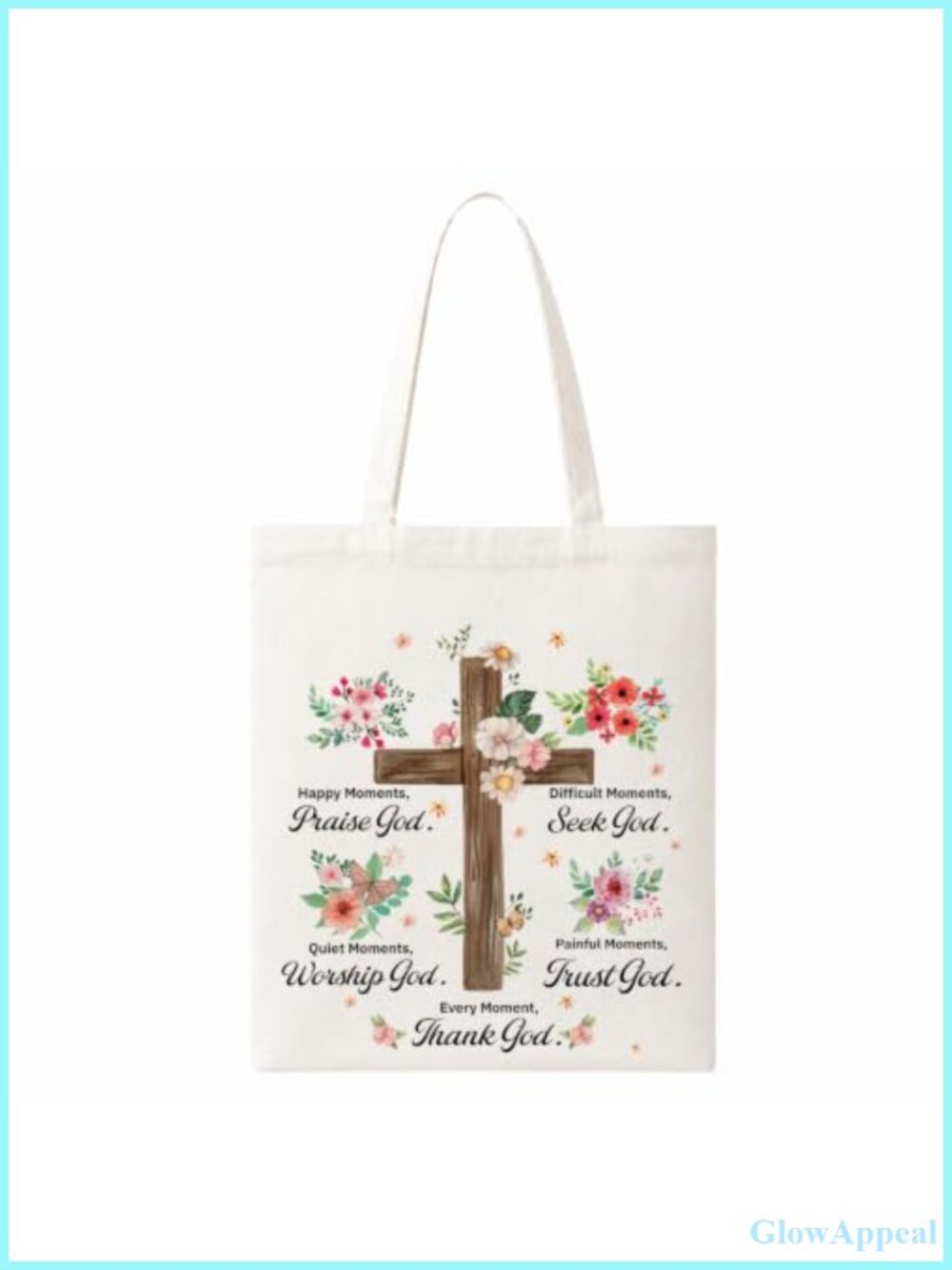 Christian Floral Canvas Tote Bag Waterproof Polyester Women's Handbag